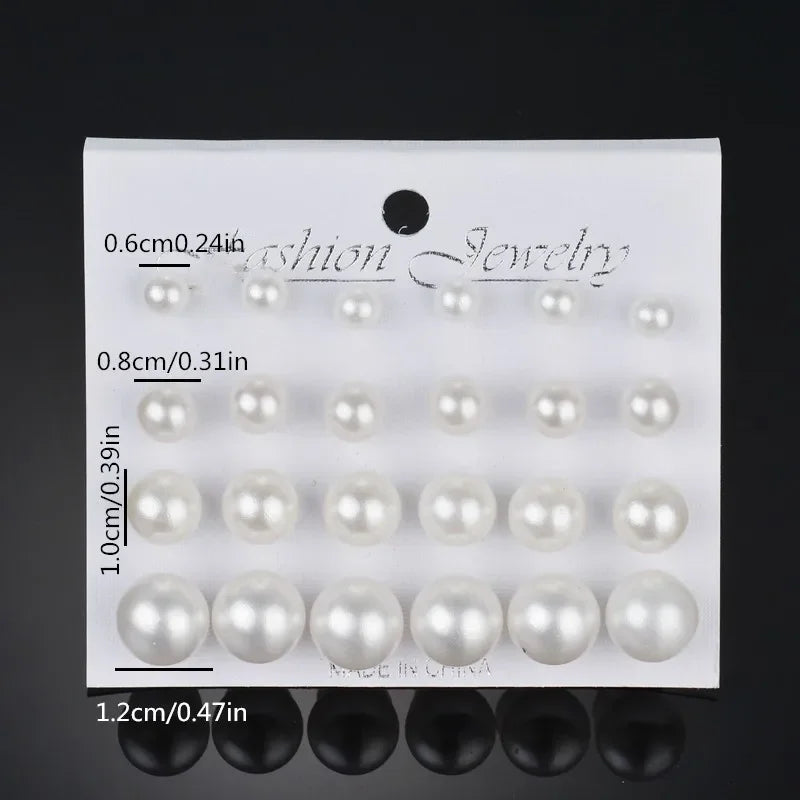 Pearl Stud Earrings Set (12 pairs)