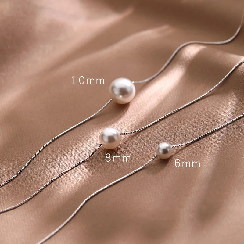 Women's 925 Silver Pearl Pendant Collarbone Chain Necklace