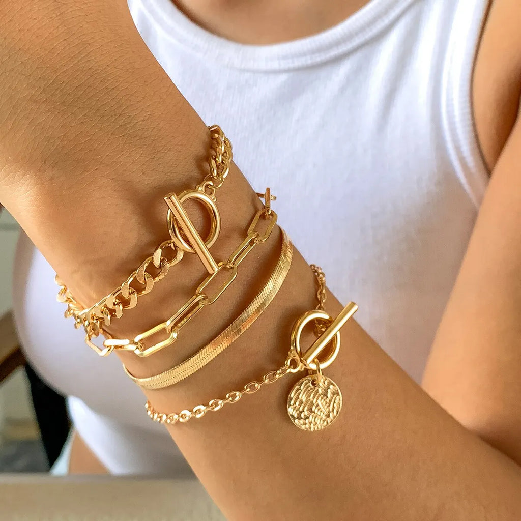 Punk Cuban Link Coin Pendant Snake Chain Bracelet