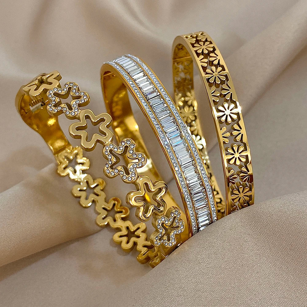 Floral Rhinestone Cuff Bracelet
