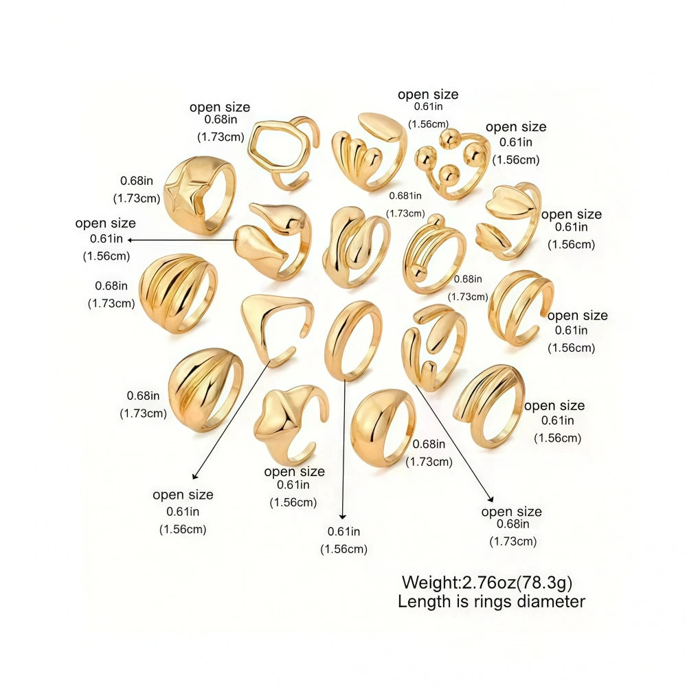 Women's Heart Geometry Open Ring Set 8-16pcs