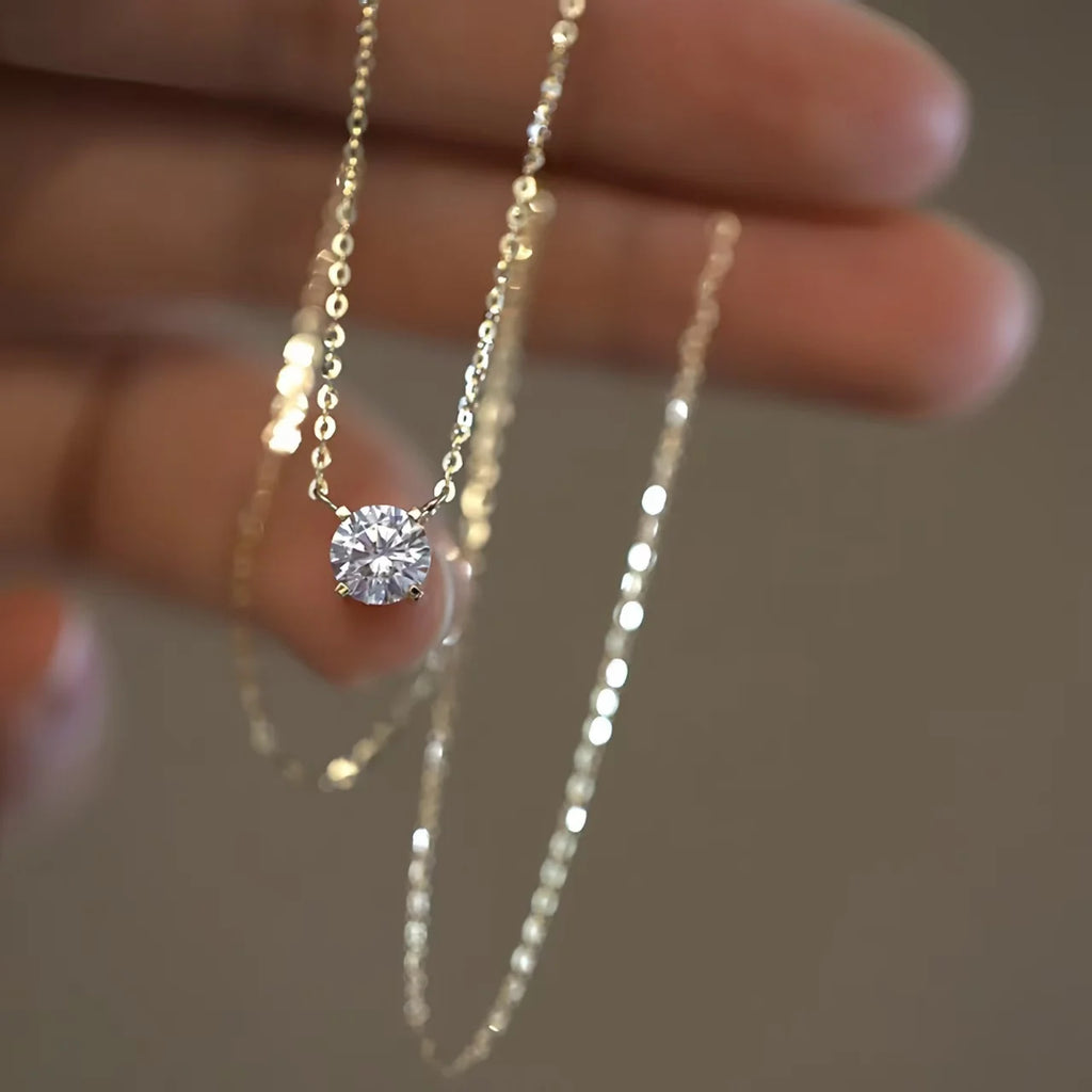 Women's 925 Silver 18K Gold Zircon Clavicle Chain Necklace