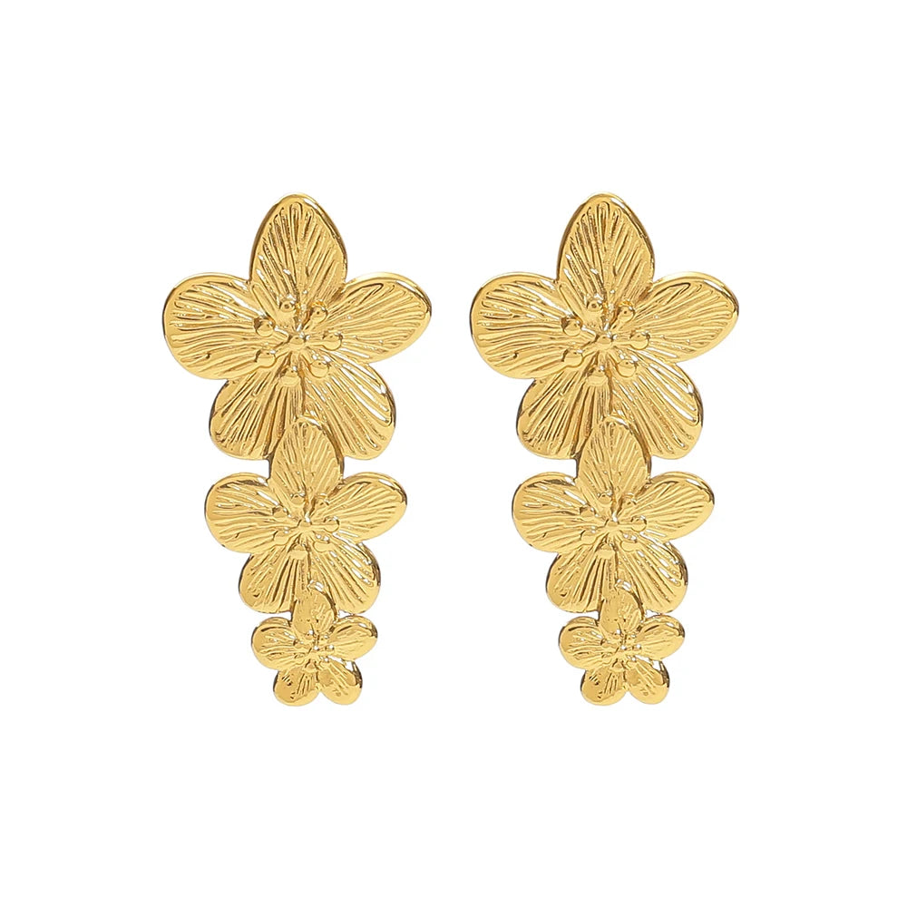 Women's Vintage Gold Stainless Steel Flower Stud Earrings