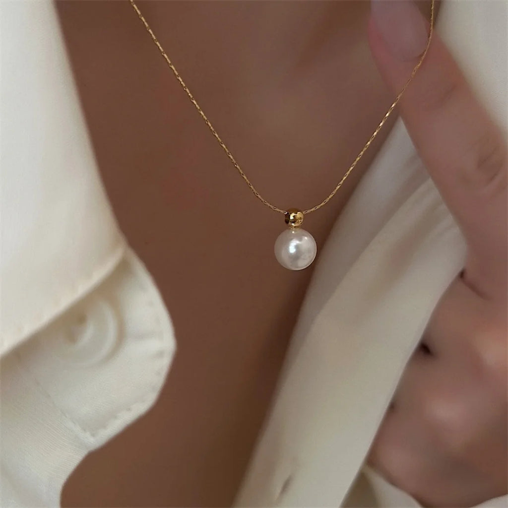 Women's Gold Plated Pearl Pendant Chain Necklace