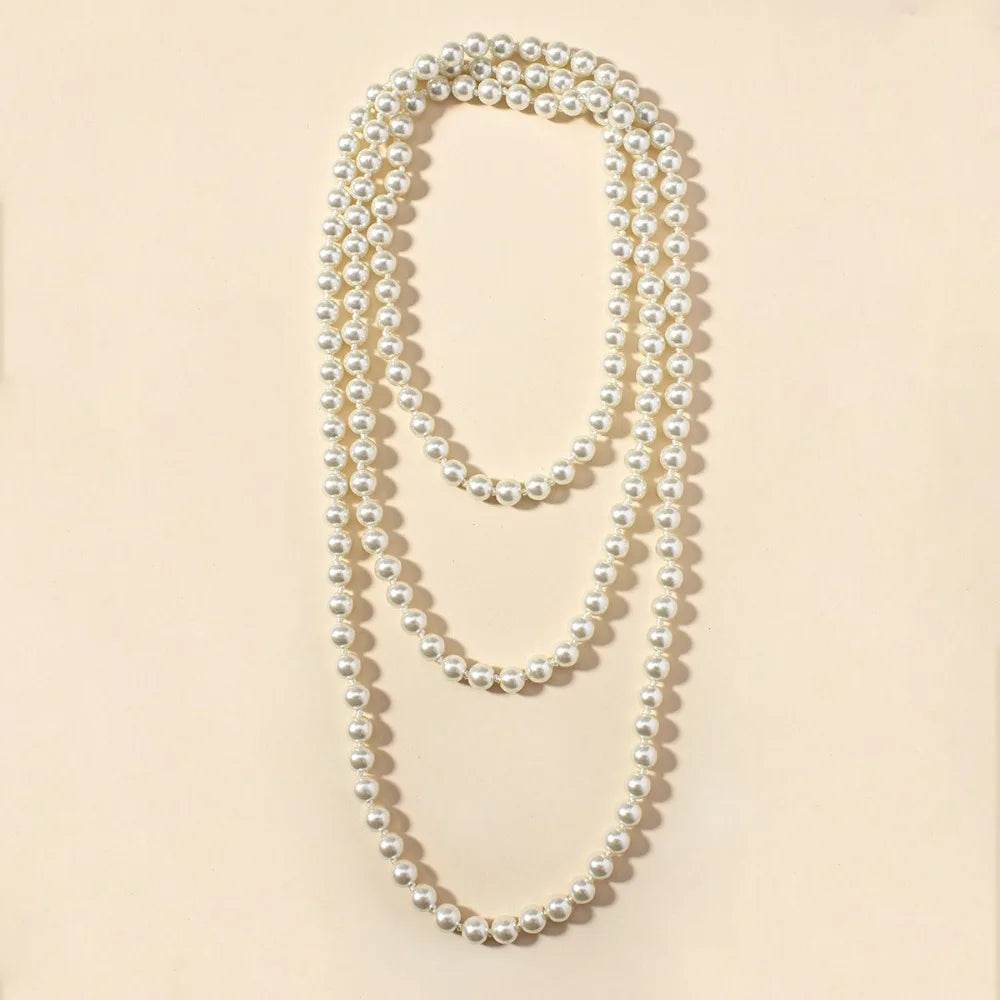 Women's Long Knotted Imitation Pearl Bead Necklace