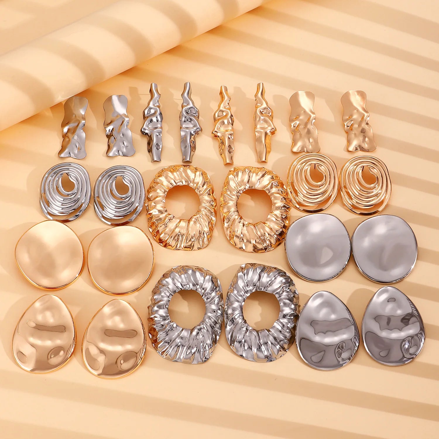Gold Heart Oval Earrings