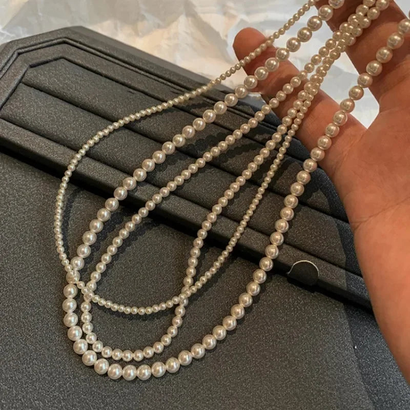 Women's Multi-Size Pearl Beaded Choker Necklace