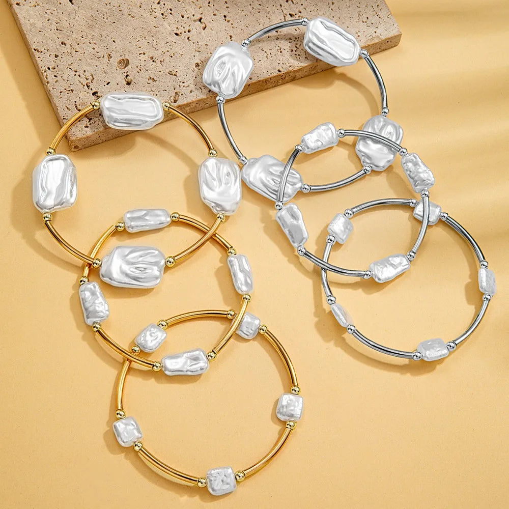 Imitation Pearl Elastic Bangles (3pcs)