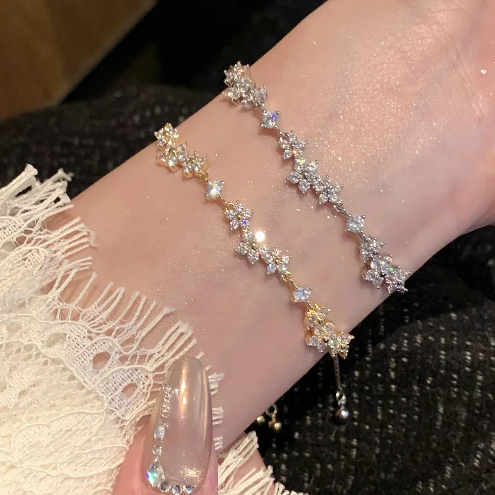 Women's Zircon Flower Handmade Alloy Bracelet