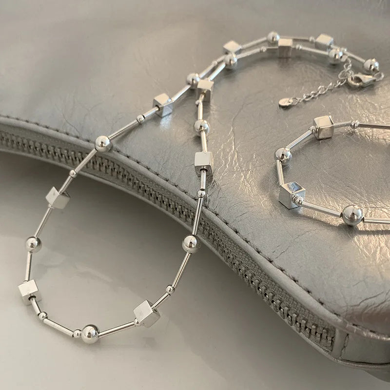 Women's 925 Silver Korean Bead Geometry Versatile Choker