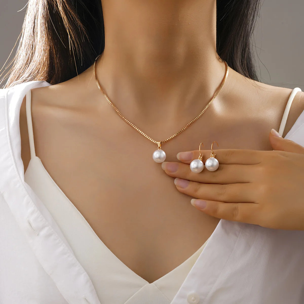 Women's Pearl Pendant Rhinestone Earring Wedding Set 3pcs