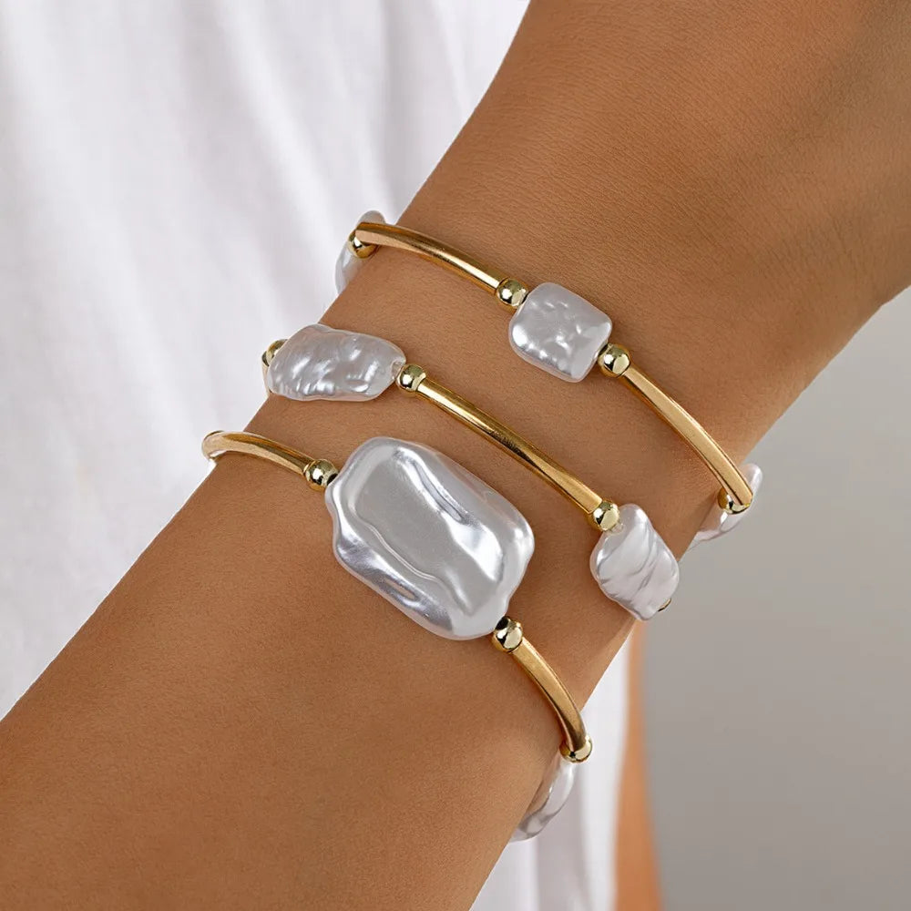 Imitation Pearl Elastic Bangles (3pcs)