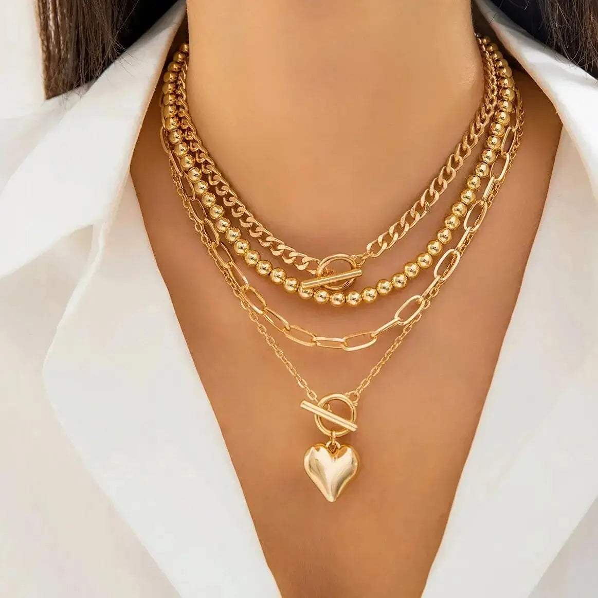 Women's Y2K Punk Heart Pendant Beaded Choker Set 4pcs