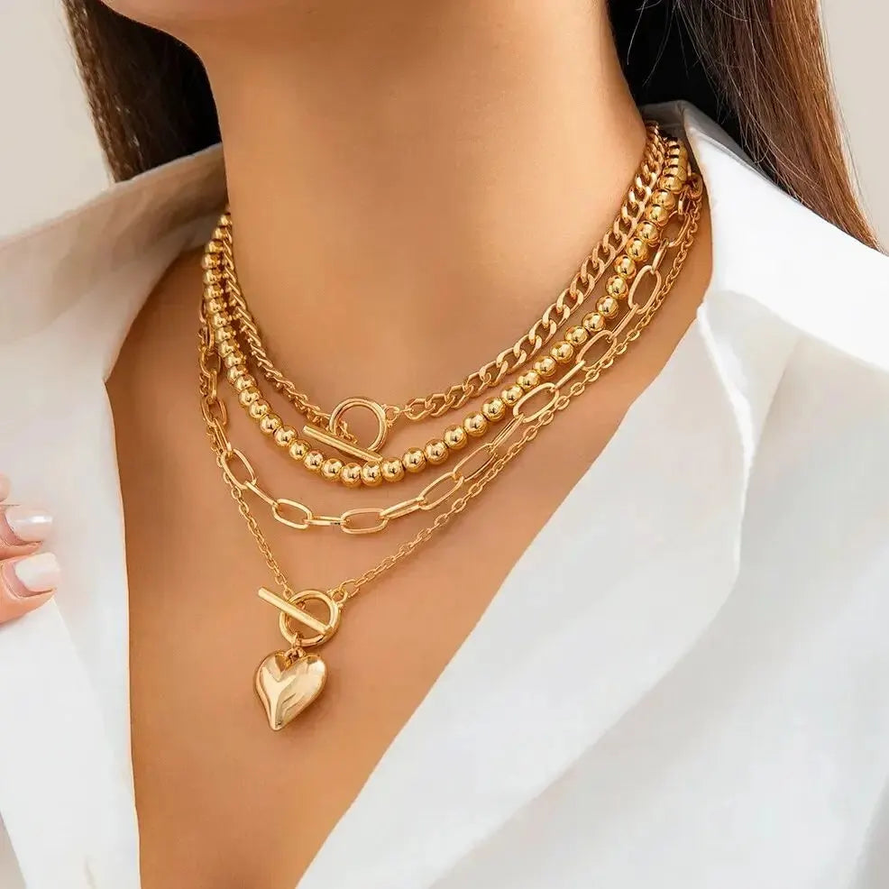 Women's Y2K Punk Heart Pendant Beaded Choker Set 4pcs