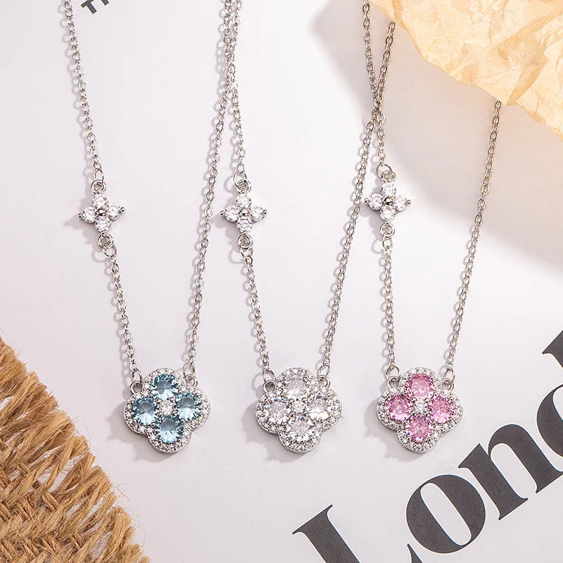Women's 925 Silver Lucky Four-Leaf Clover Pendant Necklace