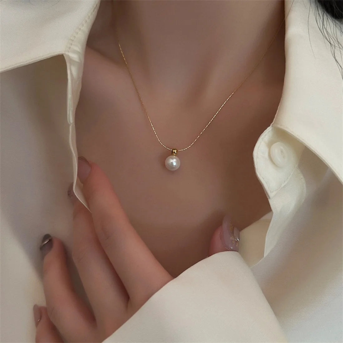 Women's Gold Plated Pearl Pendant Chain Necklace