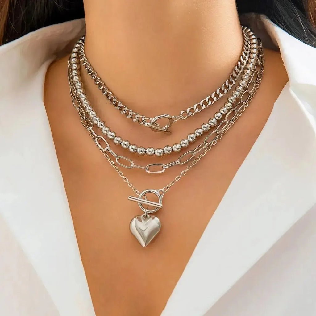 Women's Y2K Punk Heart Pendant Beaded Choker Set 4pcs