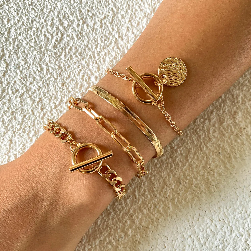 Punk Cuban Link Coin Pendant Snake Chain Bracelet