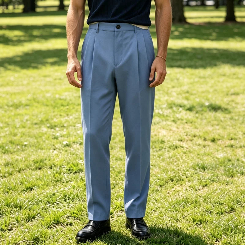 Men's High Waist Pleated Wide Leg Suit Trousers