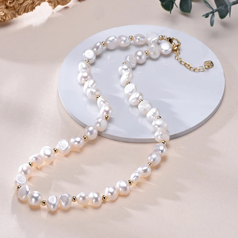 Women's Baroque Freshwater Pearl S925 Silver Chain Necklace