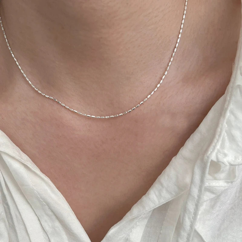 Women's 925 Silver Geometric Bead Shiny Collarbone Necklace