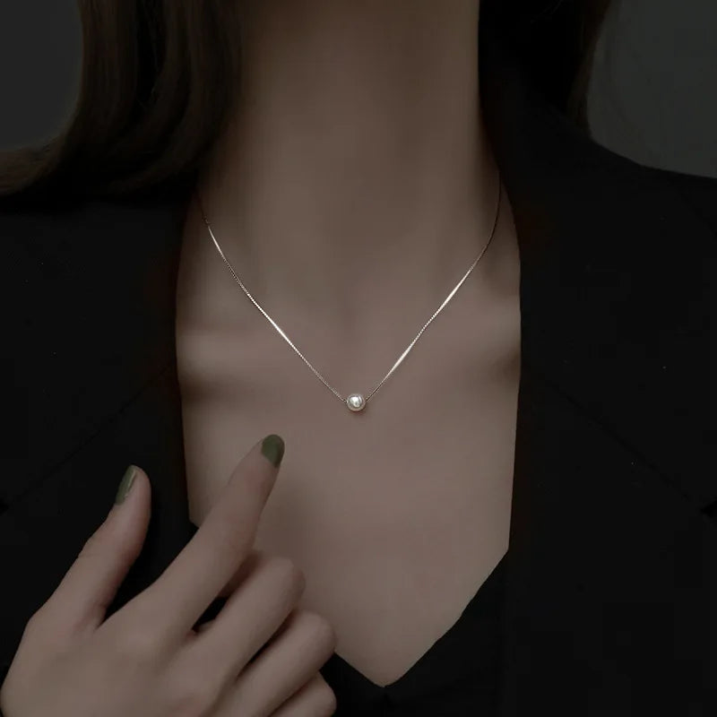 Women's 925 Silver Pearl Pendant Collarbone Chain Necklace