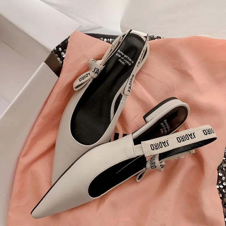 New summer low block heel suede pointed toe flats.