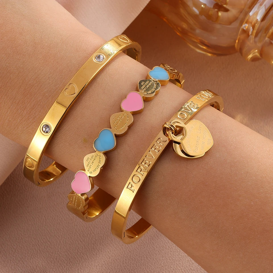Women's Heart Stainless Steel Stackable Bangle Set 3pcs