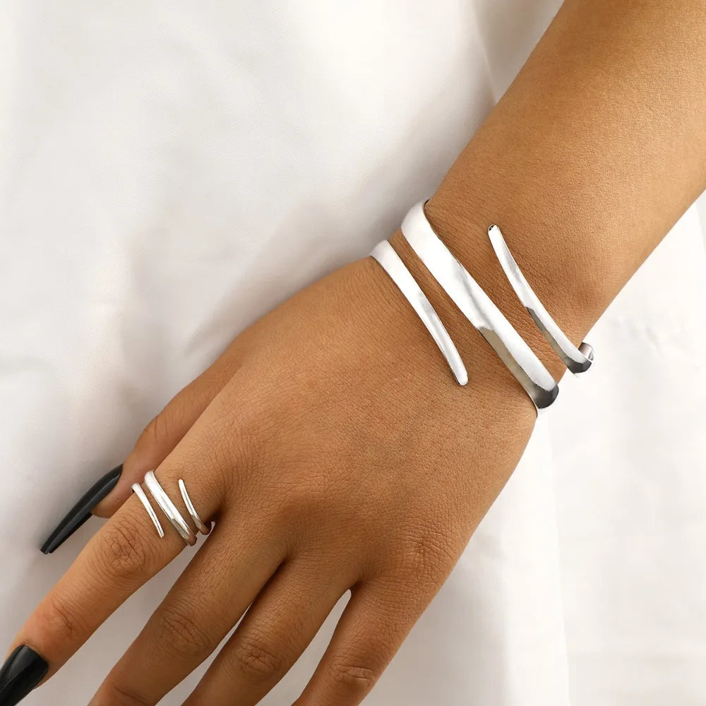 Gold Geometric Bracelet & Ring Set