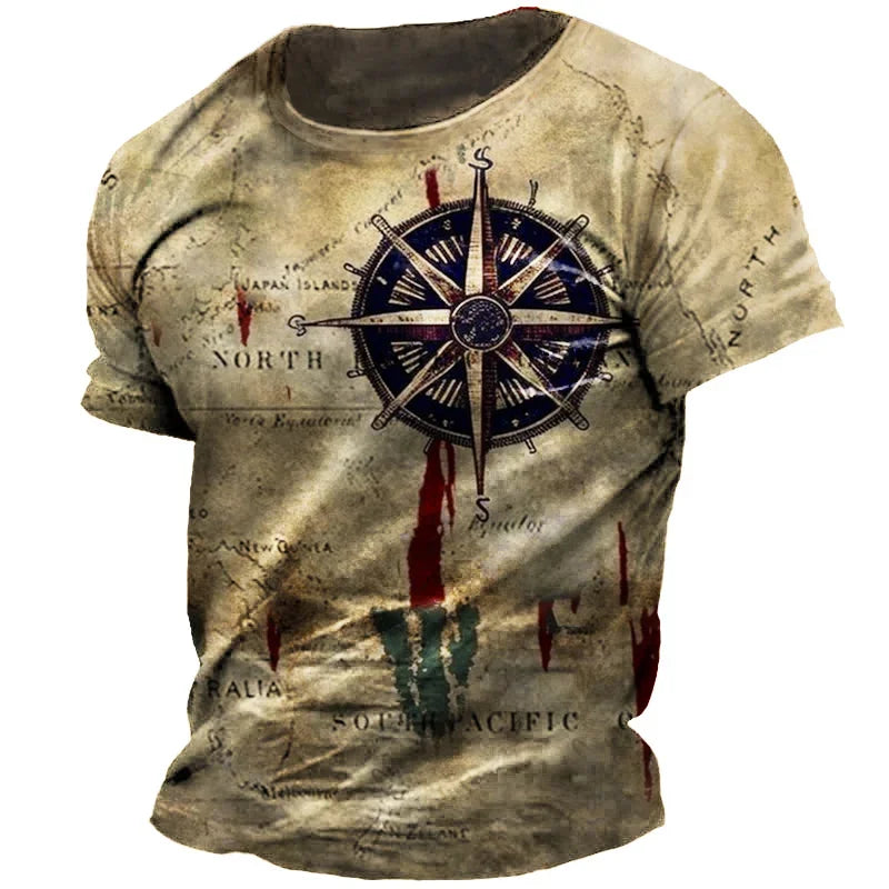 Men's Compass Print Vintage T-Shirt