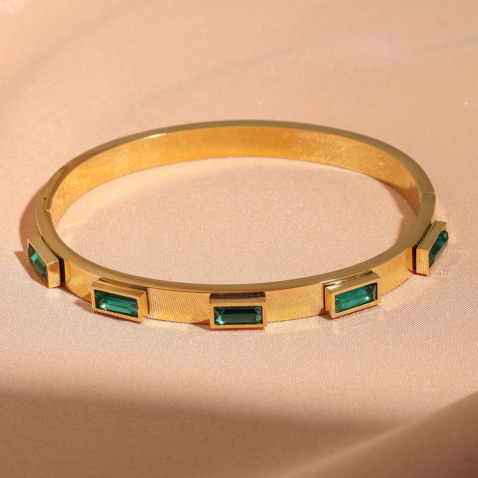 Women's Gold Zircon Stainless Steel Stacked Bangle Set 3pcs