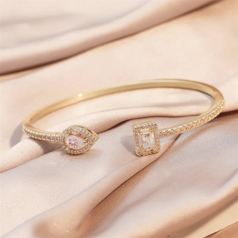 Women's Luxury Cubic Zirconia Gold Cuff Bangle