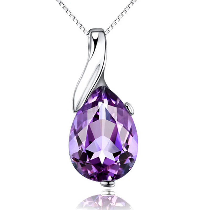 Women's S925 Silver Angel Tears Crystal Red Pendant Necklace