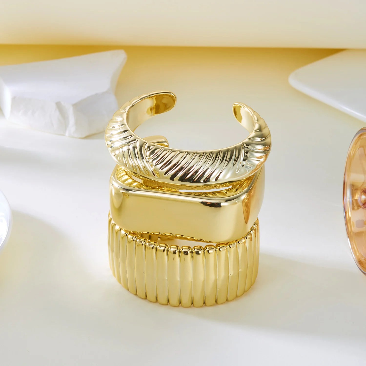 Women's Punk Acrylic Wide Chunky Open Cuff Bracelet Set 3pcs
