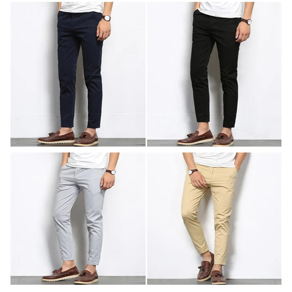 Men's Solid Elastic Ankle-Length Formal Trousers