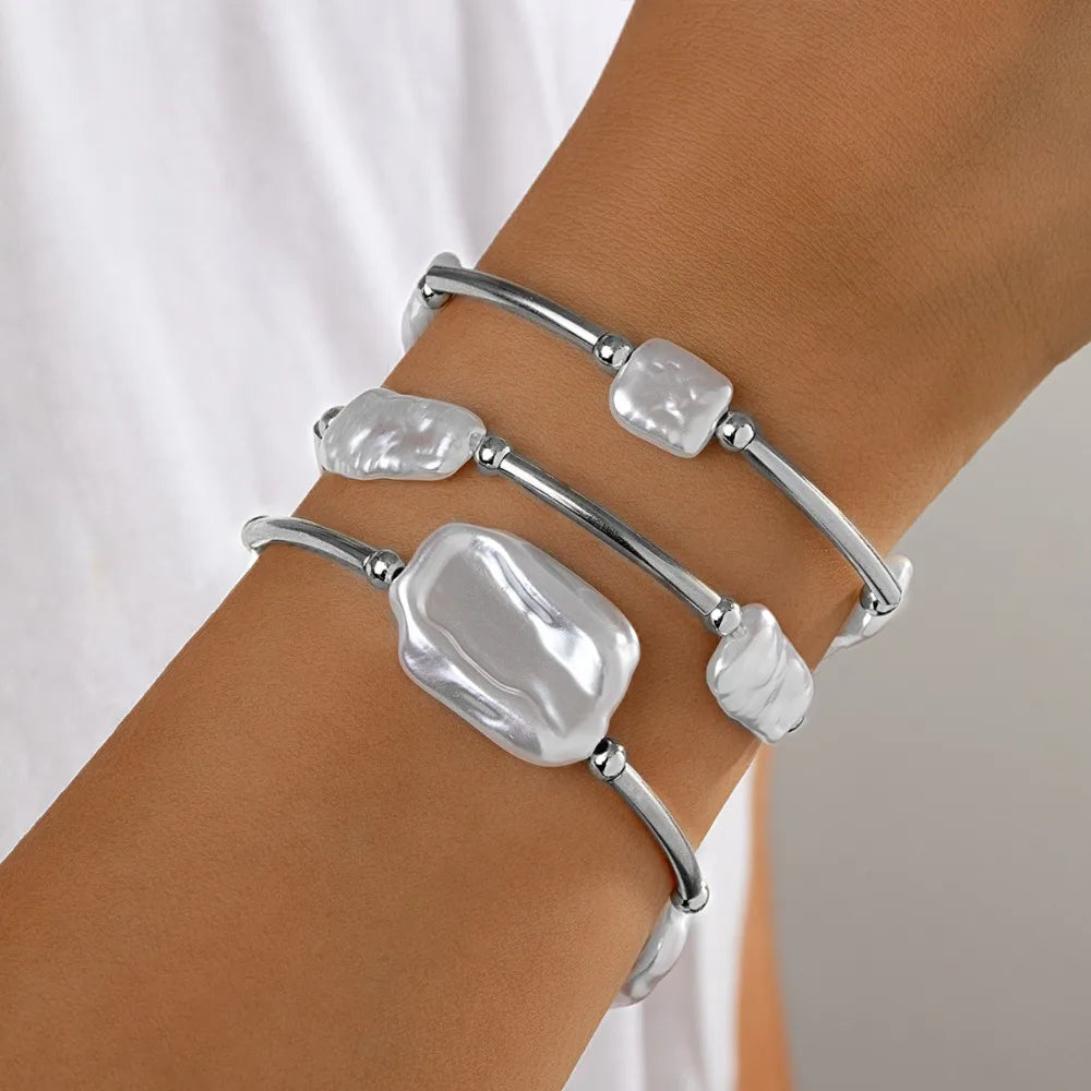 Imitation Pearl Elastic Bangles (3pcs)