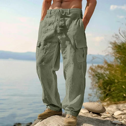 Men's Vintage Multi-Pocket Linen Jogger Pants