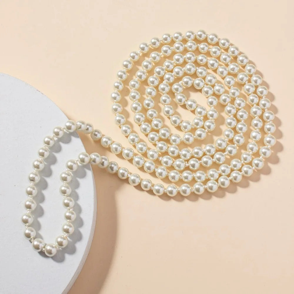 Women's Long Knotted Imitation Pearl Bead Necklace