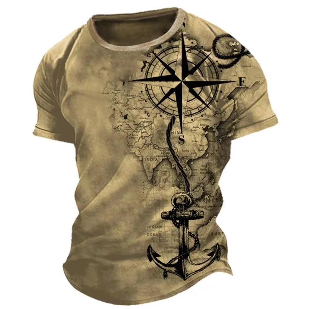Men's Compass Print Vintage T-Shirt