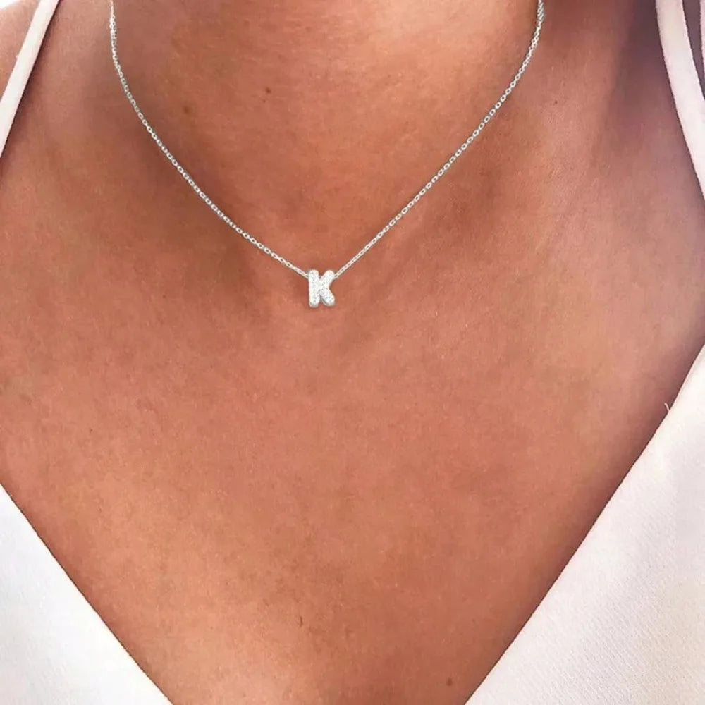 Women's Silver Bubble Letter Initial Stainless Steel Necklace