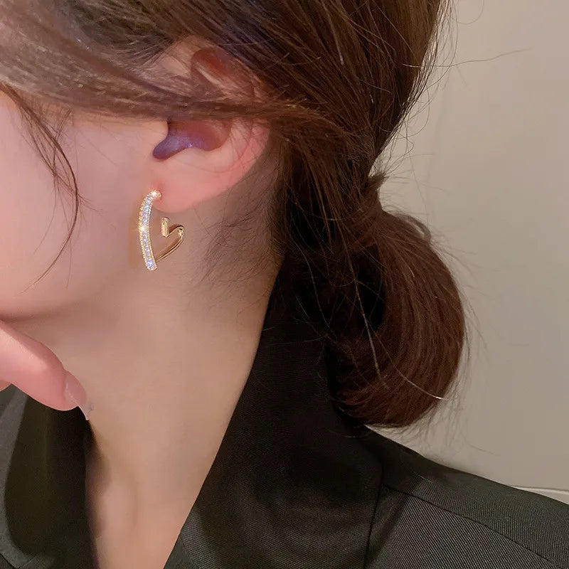 Women's 925 Silver Crystal Heart Luxury Hoop Earrings