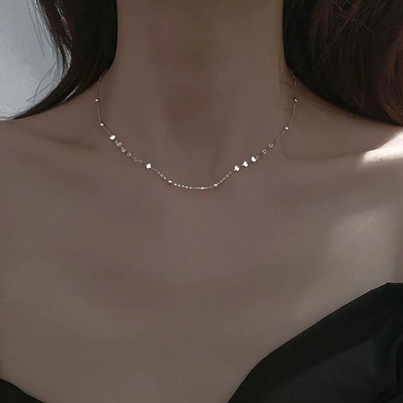 Women's Silver Heart Clavicle Short Choker Necklace