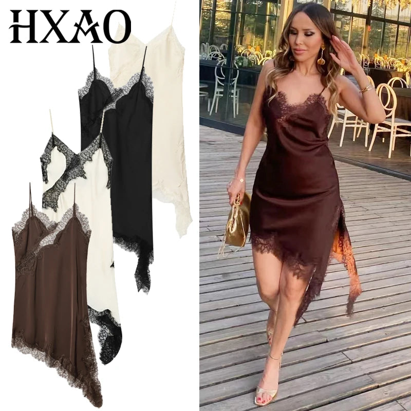 HXAO Womens Dresses Lace Asymmetric Slip Dress Summer 2025.
