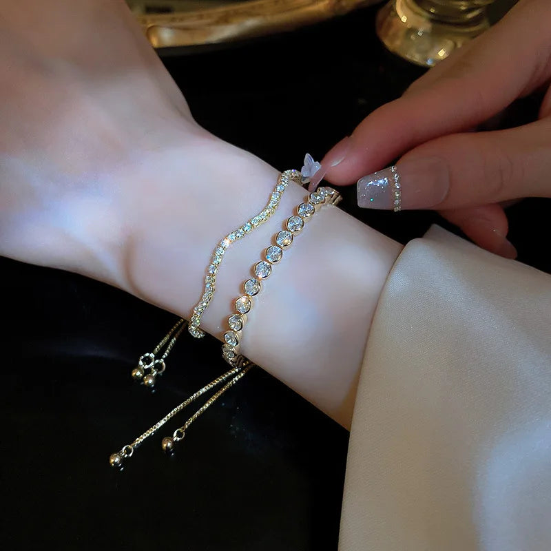 Women's Rhinestone Crystal Wave Adjustable Bangle