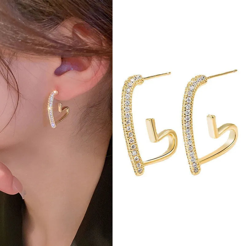 Women's 925 Silver Crystal Heart Luxury Hoop Earrings