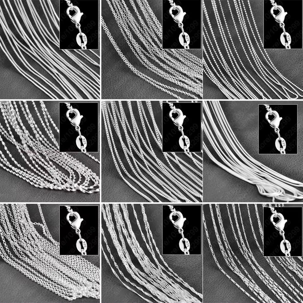 Unisex S925 Sterling Silver Lobster Clasp Chain Necklace 5pcs