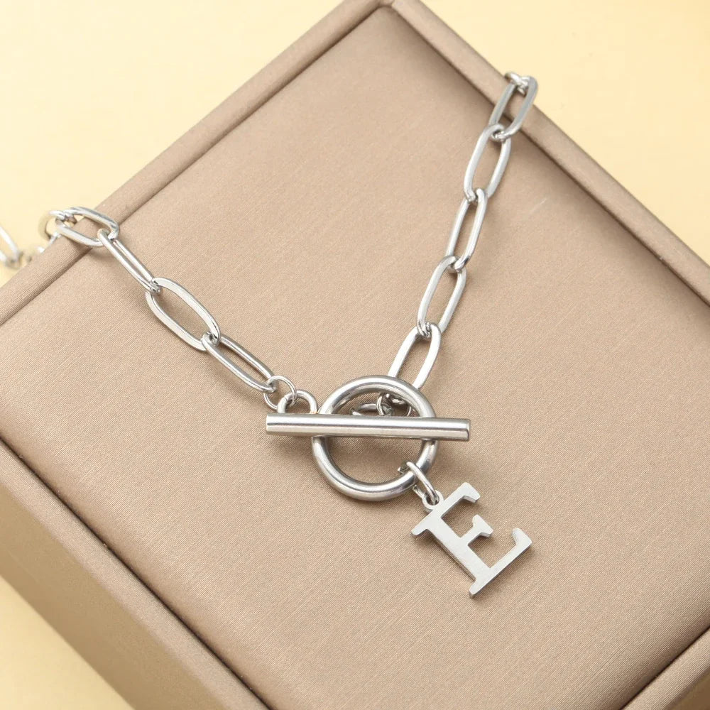 Women's Stainless Steel A-Z Initial Letter Pendant Necklace