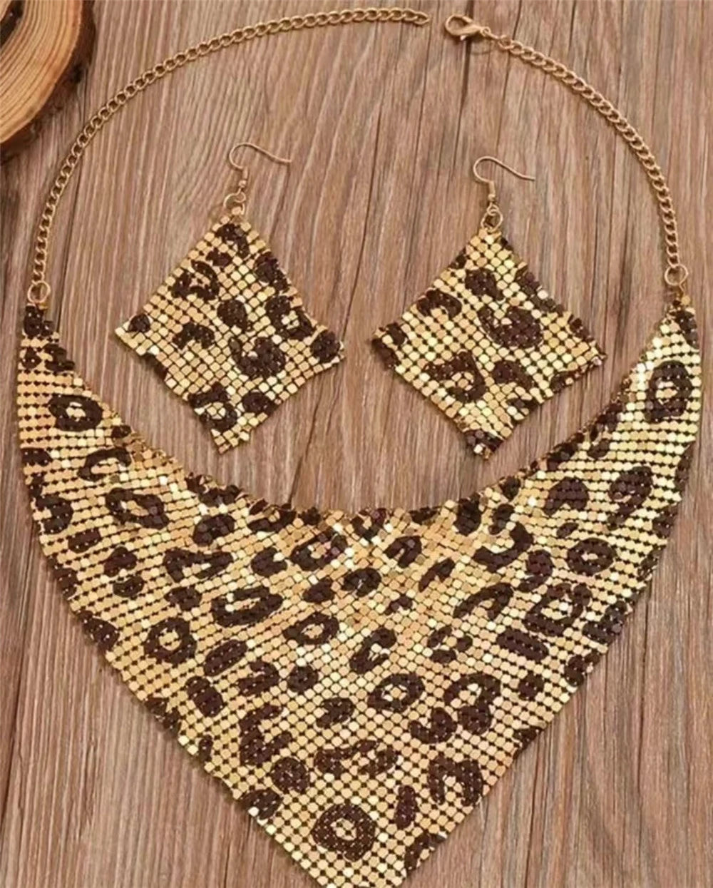 Leopard Print Necklace & Earrings Set