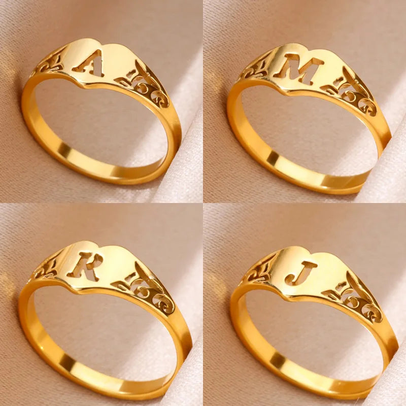 Initial Letter Heart Ring