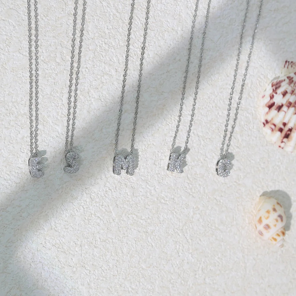 Women's Silver Bubble Letter Initial Stainless Steel Necklace